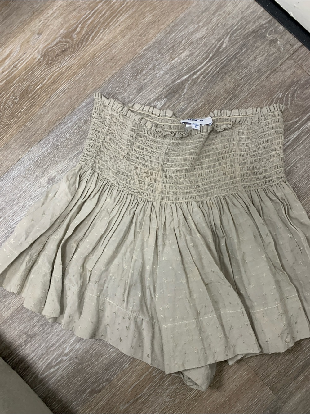 Beige Smocked Waist Circle Skirt Shorts